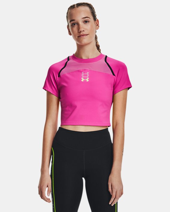 Women's UA Run Anywhere Crop Short Sleeve, Pink, pdpMainDesktop image number 1